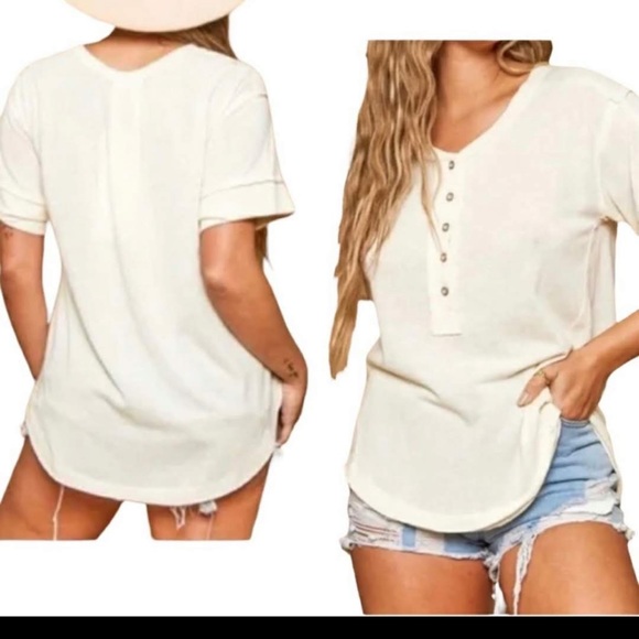 Faherty Henley Allandria White Five Button Oversized Short Sleeve Top Size XL - Picture 7 of 11